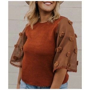 THML Roolee Cordero Puff Sleeve Brown Boho Blouse